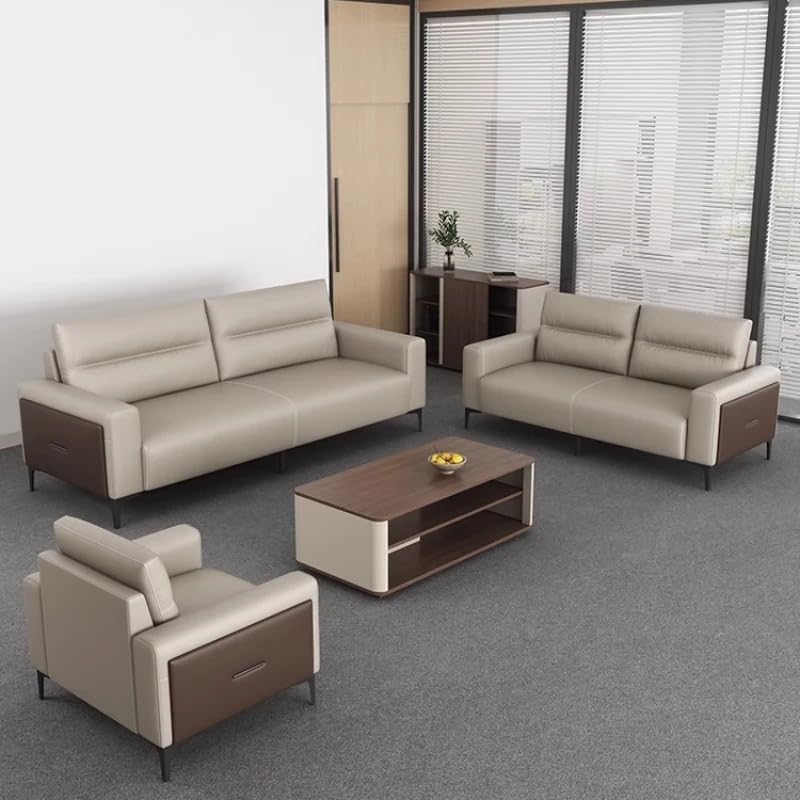 Aroma Homes Modern Office Leather Sofa Set – 3+2+1 Seater | Minimalist PU Leather Couch | Elegant Seating for Living Room, Lounge, or Reception Area (Beige Brown) - Image 1